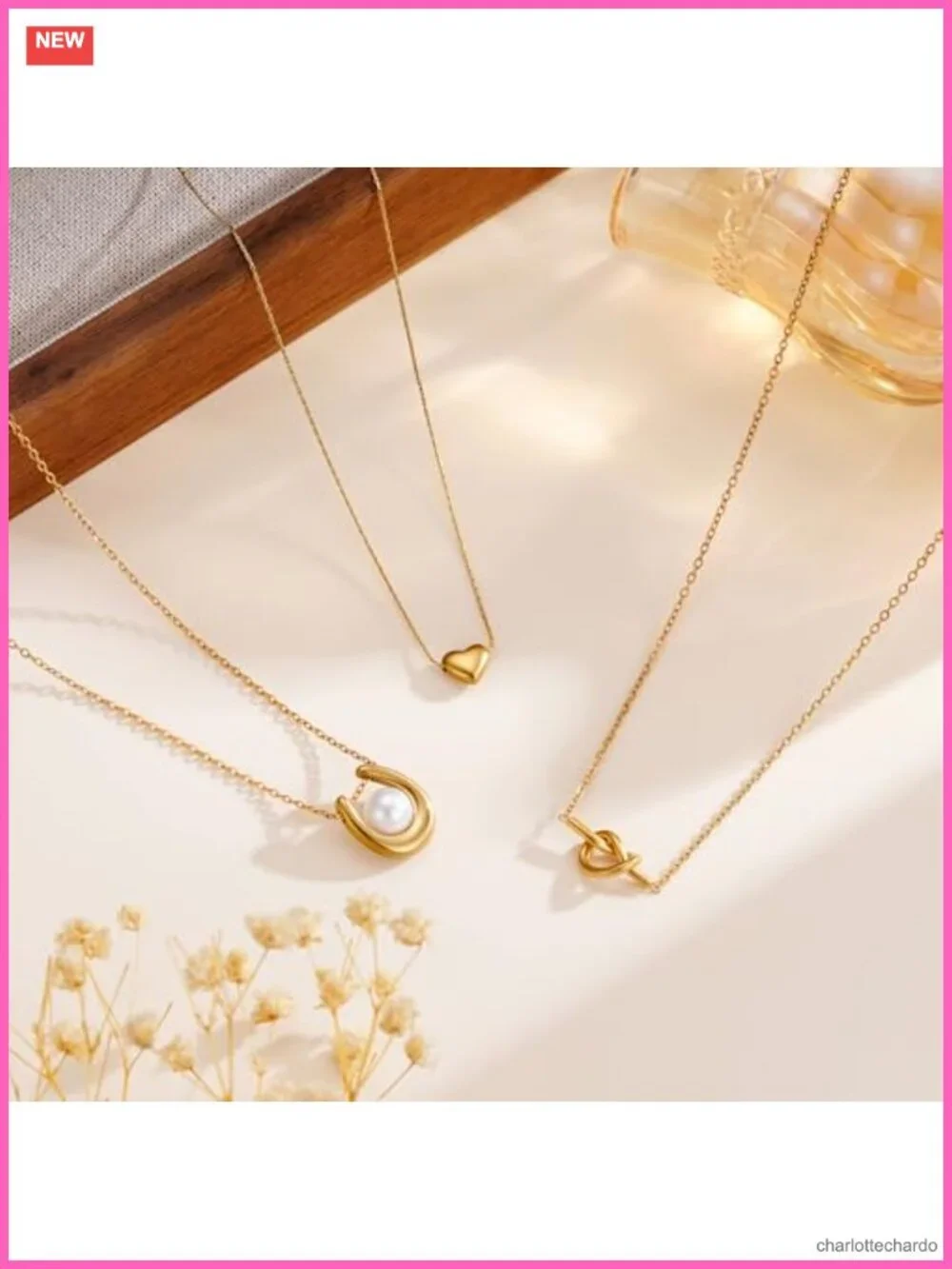 14k Gold Plated Heart Pendant Necklace Adjustable Dainty Charm Jewelry